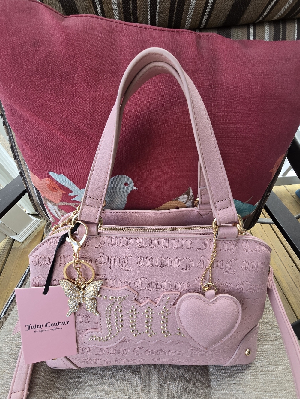 Juicy Couture NWTags 1 Pink Satchel 11x8x5.5 Gold Accents 1 Gold & Bag Charm